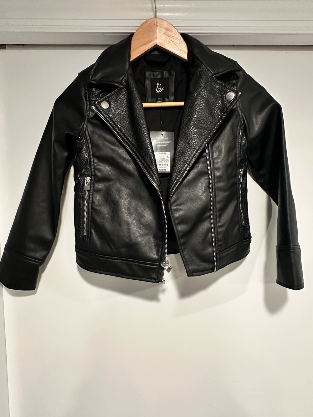 Girls Black Faux Leather Moto Jacket 6/7